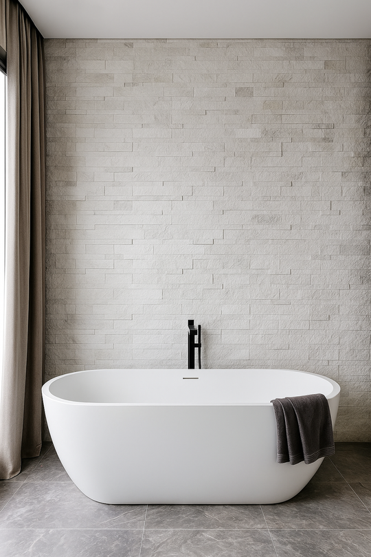 WHITE Split Face Quartzite Natural Stone Peel &amp; Stick Wall Tiles - 15 x 60 cm