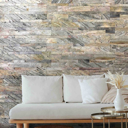 ROMA Split Face Quartzite Natural Stone Peel &amp; Stick Wall Panel - 15 x 60 cm