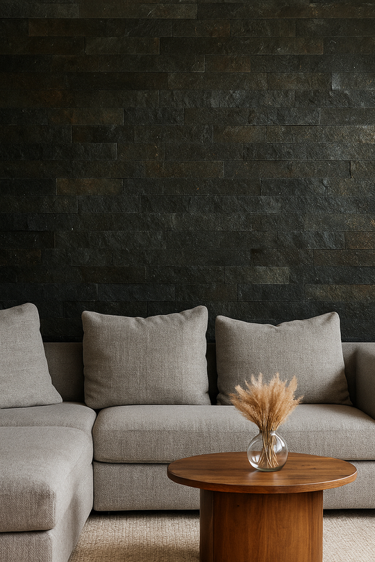 TOKYO EMERALD Split Face Quartzite Natural Stone Peel &amp; Stick Wall Panel - 15 x 60 cm