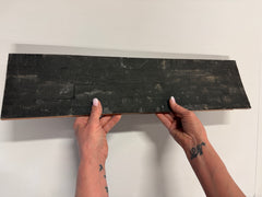 LINEAR SLIMWOOD NATURAL Split Face Matt Black Wood Panel - 15 x 60 cm
