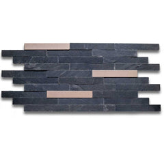 HONG KONG METAL NERO Split Face Large Lock Gold Peel &amp; Stick Wall Tiles with Metal - 15 x 31.2 cm