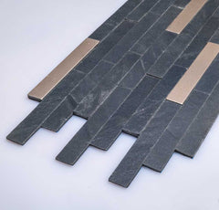 HONG KONG METAL NERO Split Face Large Lock Gold Peel &amp; Stick Wall Tiles with Metal - 15 x 31.2 cm