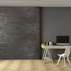 LINEAR BRUSHED FACE CHARCOAL Split Face 4-Line Wood Panel - 15 x 60 cm