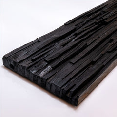 LINEAR SLIMWOOD USED FACE Split face charcoal wood panel - 15 x 60 cm