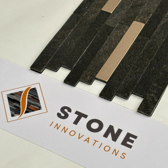 CARBON GOLD Split Face Small Lock Peel &amp; Stick Wall Tiles with Metal - 15 x 31.2 cm