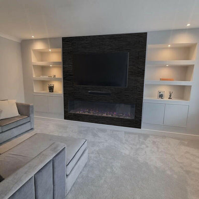 LINEAR SLIMWOOD NATURAL Split Face Matt Black Wood Panel - 15 x 60 cm